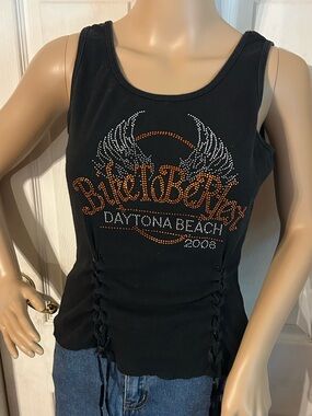 Vintage Biketoberfest Daytona Beach 2008Rhinestone Black Tank Top
